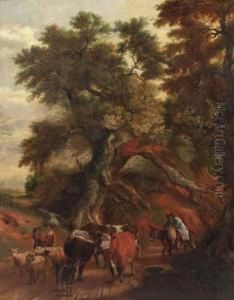 Peasants With Cattle And Flock Returning From Market On A Countryroad