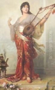 Jeune Femme Jouant De La Harpe