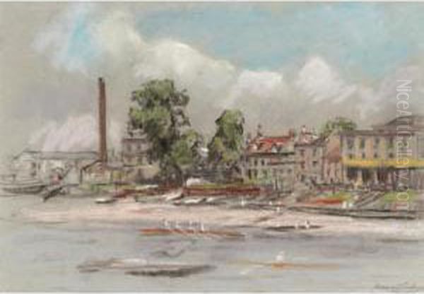 Chiswick Mall, Yellow Pub; Ken
Bridge From The Strand On The Green; Strand On The Green, Low Tide; Old
Mall Houses, Strand Green - view 1