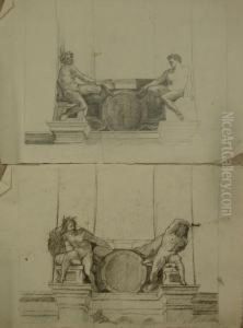 Lot De 34 Dessins by Eugene Sieffert