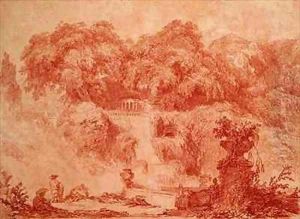 Gardens of the Villa dEste from the foot of the waterfall by Jean-Honore Fragonard