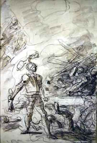 Orlando subdues a brigand with a fire brand - view 1