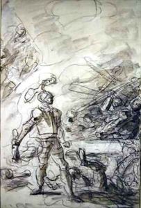 Orlando subdues a brigand with a fire brand by Jean-Honore Fragonard