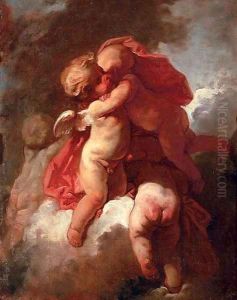 Four putti on a cloud by Jean-Honore Fragonard