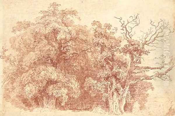 A study of trees at the edge of wood, with figures resting in the shade - view 1