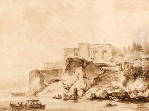 A view of Posilipo, near Naples, with pleasure boats in the foreground