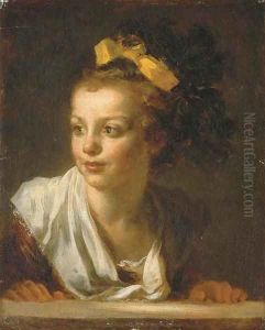 A young girl leaning on a window ledge