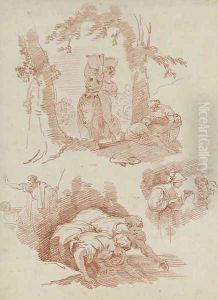Two women carrying baskets, two figures collecting water and two other studies, after the old masters