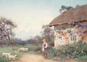 Grazing The Cattle; At The Cottage Door by Benjamin D. Sigmund