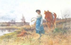 A Young Girl With Her Pony