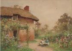 Children Playing Before A Cottage by Benjamin D. Sigmund