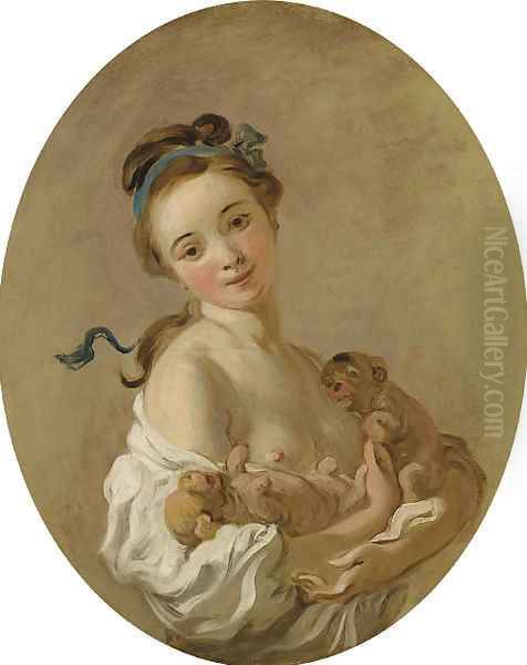 Young girl holding two puppies - view 1