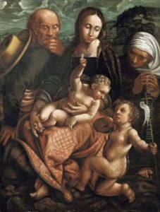 Sacra Famiglia Con Santa Elisabetta E San Giovannino Olio Su Tavola by Luca Signorelli