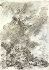 Guided by Saint Michael, Silence blinds and deafens the Saracens A scene from Ariosto's Orlando Furioso by Jean-Honore Fragonard