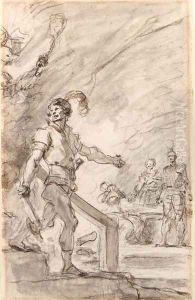 Returning to their cave, the brigands discover Orlando with Isabella and Gabrina, from Ariosto's Orlando Furioso, Canto XIII, 32-33