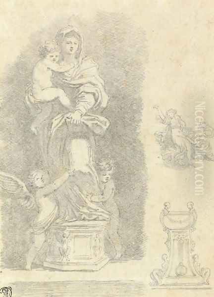 The Madonna and Child with two putti, after Andrea del Sarto, with subsidiary studies of a group of women and a pedestal - view 1