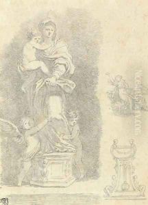 The Madonna and Child with two putti, after Andrea del Sarto, with subsidiary studies of a group of women and a pedestal