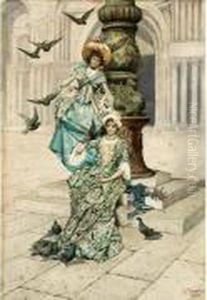 Elegantes Aux Pigeons by Guiseppe Signorini