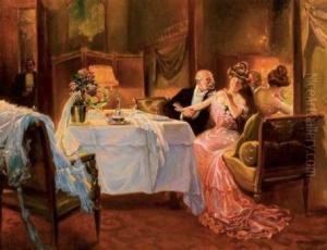 Scene Galante Au Restaurant by Max Silbert