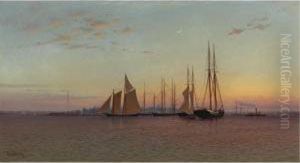 Sailboats At Sunset by Francis Augustus Silva