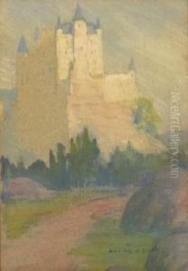 "castle Of Segovia-spain" Titled
 Verso S L/r: William P. Silva Pastel Under Glass Sight: 8.5 X 5.5
