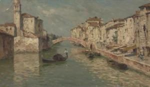 Gondoliere Auf Venezianischem Kanal by Ferdinando Silvani
