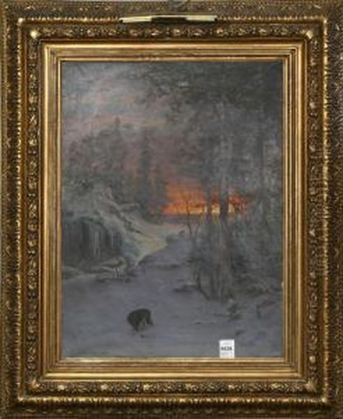 Vinterlandskap I Skymning Med Ravar - view 1