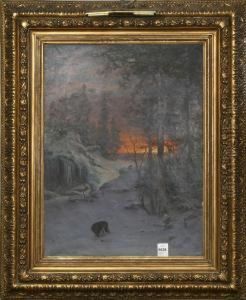 Vinterlandskap I Skymning Med Ravar Vinterlandskap I Skymning Med Ravar