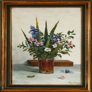 A Still Life Withflowers In A Vase On A Table by Viggo Rasmus Simesen