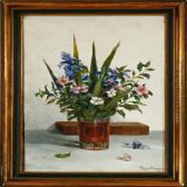 A Still Life With Flowers In A Vase On A Table - view 1