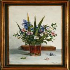 A Still Life With Flowers In A Vase On A Table