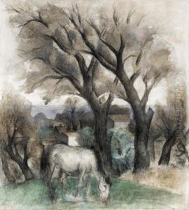 Horse Grazing By A Tree by Simkha Simkhovitch