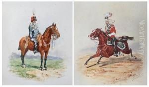 Queen's Royal Lancer On A 
Galloping Horse, Together With Northumberland Hussar On Horseback