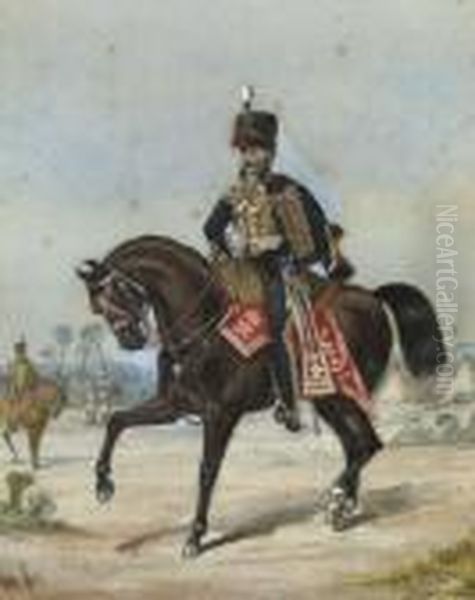 Portrait Of An Officer Of The
3rd Hussars; And Portrait Of An Officer Of The 10th Royal Hussars In
India (one Illustrated) - view 1