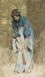 Junge Dame Mit Facher. by Franz Xaver Simm