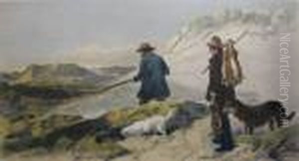 'rabbit-hunting Scene', Handcoloured Engraving, 41cm X 62cm, Framed - view 1