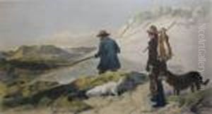 'rabbit-hunting Scene', Handcoloured Engraving, 41cm X 62cm, Framed by William Henry Simmons