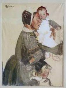 Bretonne Conduisant Ses Enfants Bretonne Conduisant Ses Enfants
