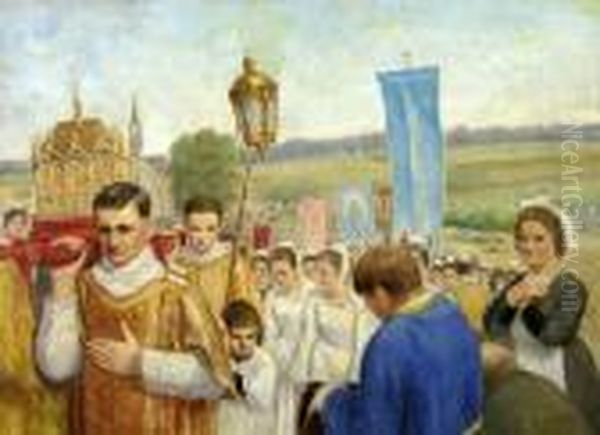 Le Pardon Breton En Pays
Bigourdin. Huile Sur Toile Signee En Bas A Gauche. 73 5 X 100 Cm - view 1