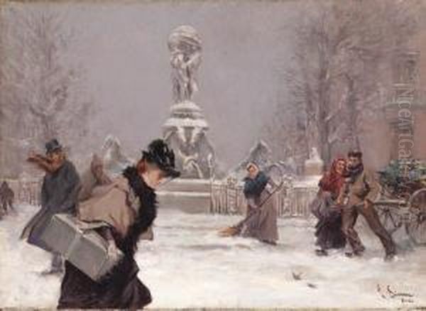 A Parisian Square In Winter - view 1