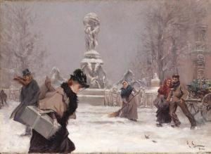 A Parisian Square In Winter by Lucien Simon