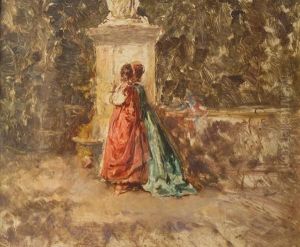 Dame A Villa Borghese by Attilio Simonetti