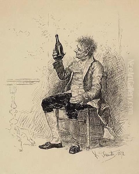 Seated Man Drinking - view 1