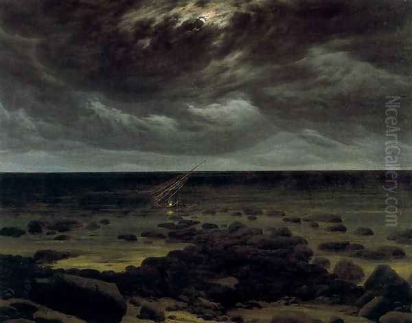 Seashore with Shipwreck by Moonlight - view 1