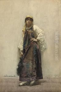 An Oriental Beauty In A Yellow Scarf by Gustavo Simoni