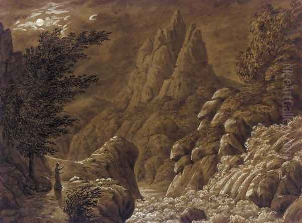 Idealised Landscape with Waterfall (Ideale Gebirgslandschaft mit Wasserfall) - view 1