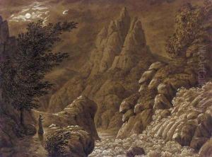 Idealised Landscape with Waterfall (Ideale Gebirgslandschaft mit Wasserfall) by Caspar David Friedrich