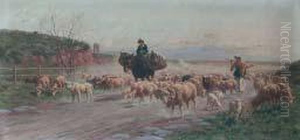 Pastorelli Con Pecore Al Pascolo - view 1