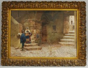 Village Scene With Couple On The Stairs In Subiaco