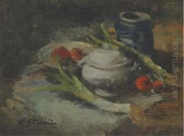 A Still Life With Leeks And Earthenware Pots - view 1